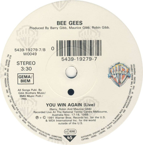 Bee Gees : The Only Love (7", Single, Sol)