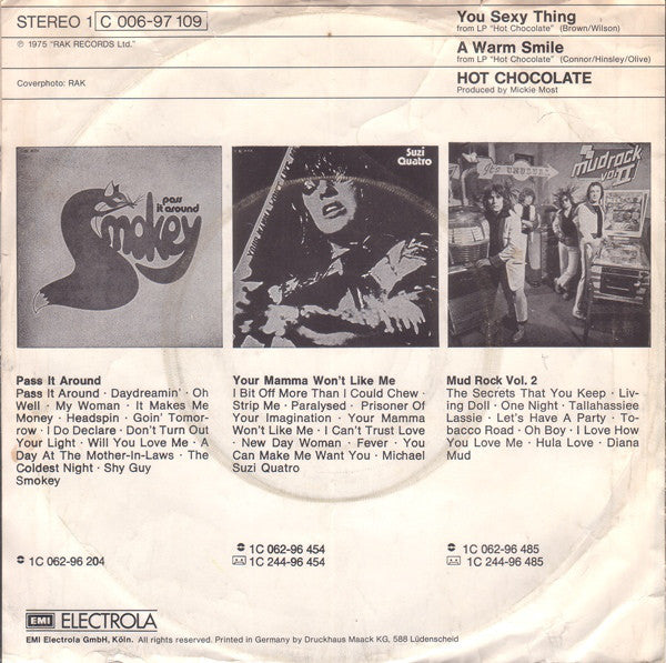 Hot Chocolate : You Sexy Thing / A Warm Smile (7", Single)