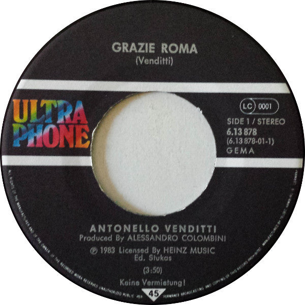 Antonello Venditti : Grazie Roma (7", Single)