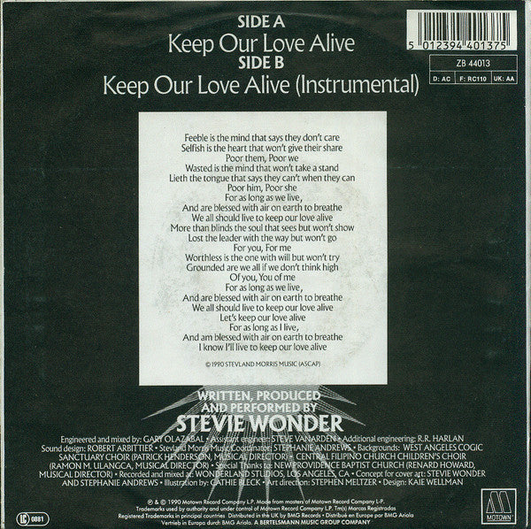 Stevie Wonder : Keep Our Love Alive (7", Single)