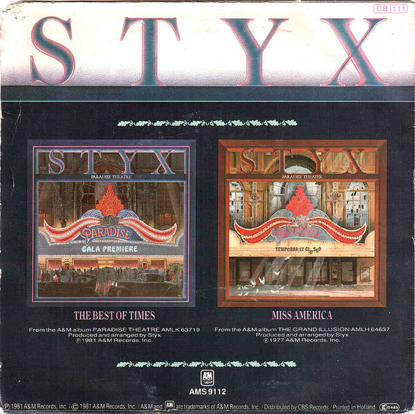 Styx : The Best Of Times (7", Single)