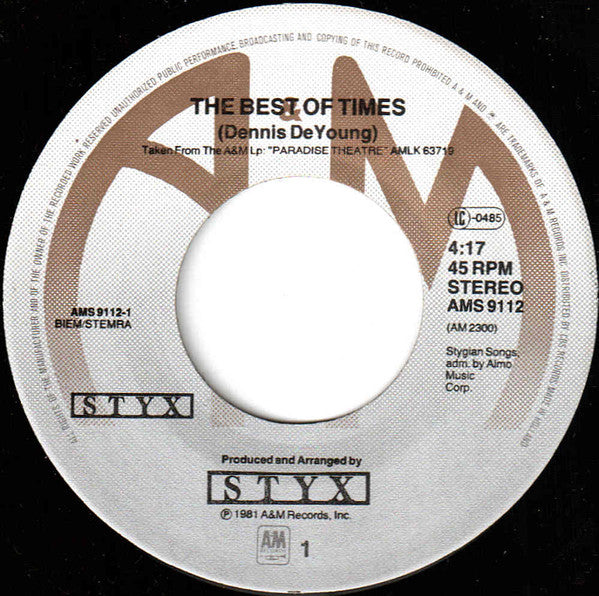 Styx : The Best Of Times (7", Single)