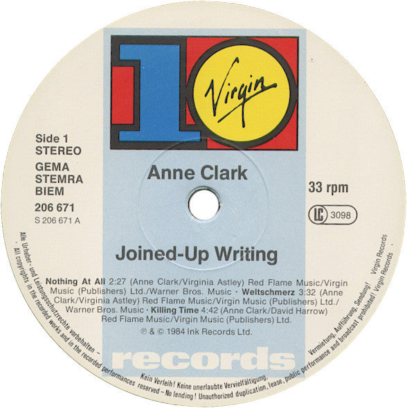 Anne Clark : Joined Up Writing (LP, MiniAlbum)