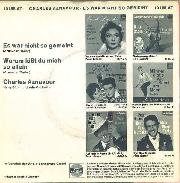 Charles Aznavour : Es War Nicht So Gemeint (7", Single)