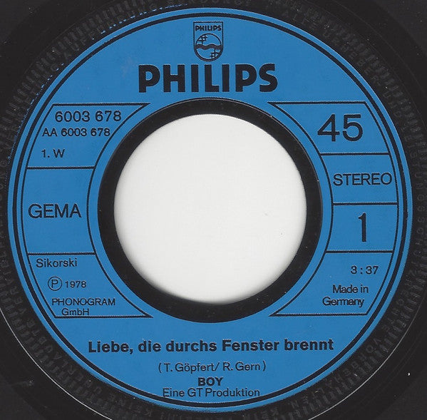 Boy (20) : Liebe, Die Durchs Fenster brennt (7", Single)