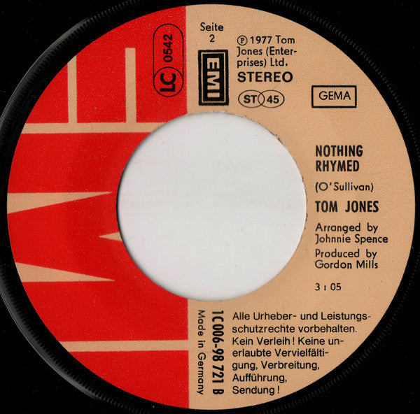 Tom Jones : Say You'll Stay Until Tomorrow (7", Single)