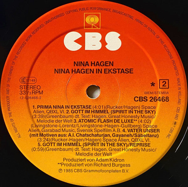 Nina Hagen : In Ekstase (LP, Album, Sun)