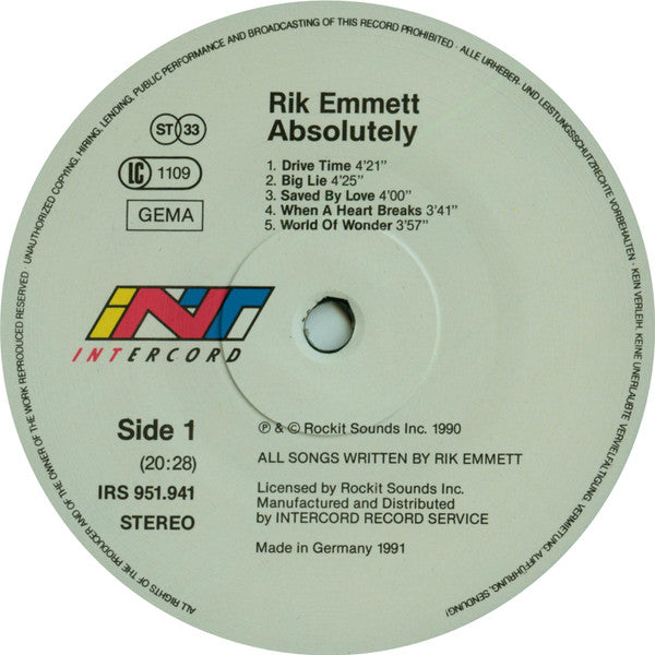 Rik Emmett : Absolutely (LP, Album)