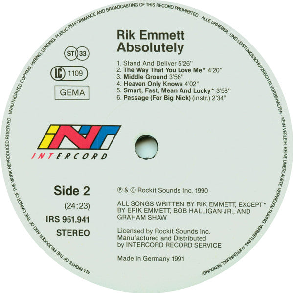 Rik Emmett : Absolutely (LP, Album)