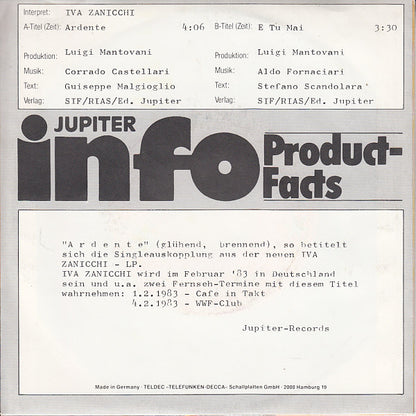 Iva Zanicchi : Ardente (7", Single, Promo)