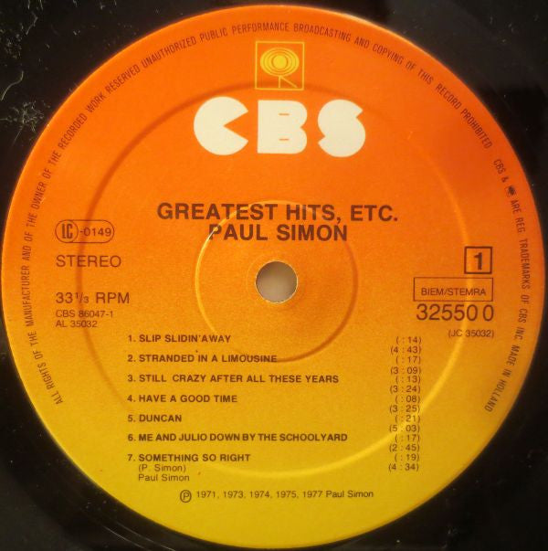 Paul Simon : Greatest Hits, Etc. (LP, Comp, Club, Gat)