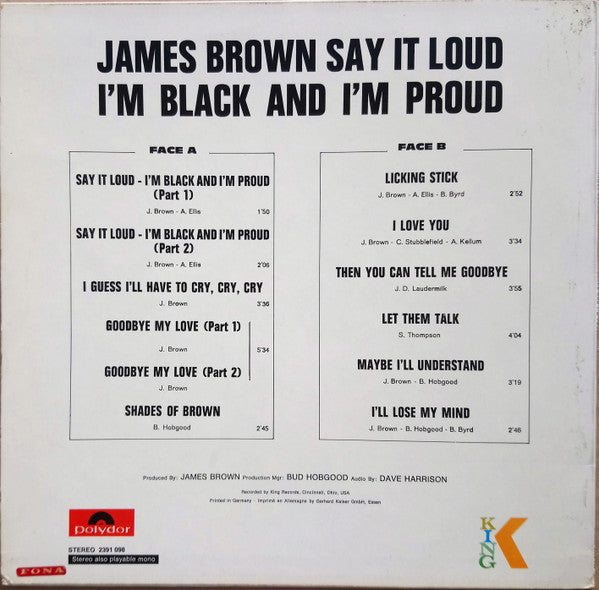 James Brown : Say It Loud I'm Black And I'm Proud (LP, Album, RE)