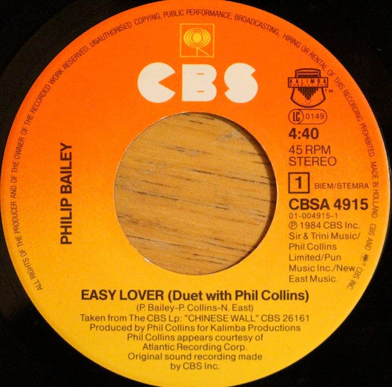 Philip Bailey Duet With Phil Collins : Easy Lover (7", Single)