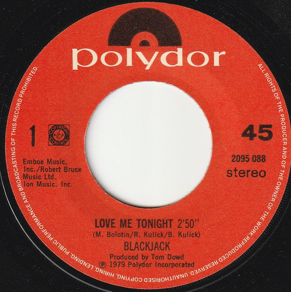 Blackjack (8) : Love Me Tonight (7")