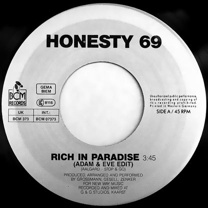 Honesty 69 : Rich In Paradise (7", Single)
