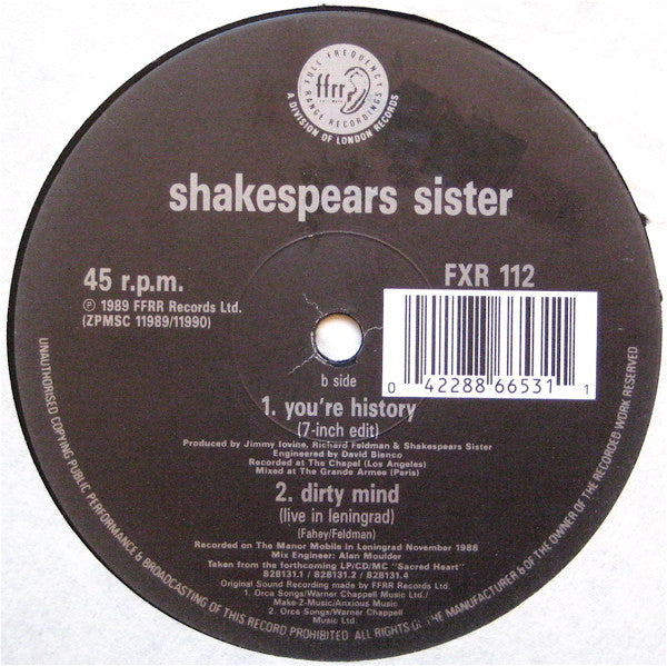 Shakespear's Sister : You're History (Voodoo Remix) (12")