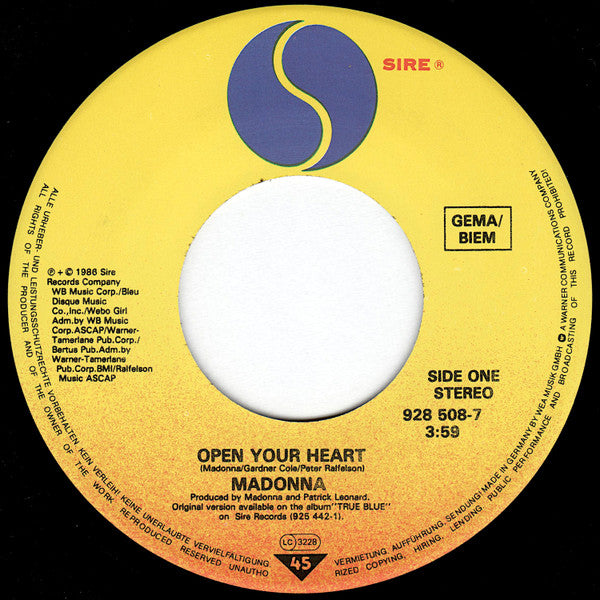 Madonna : Open Your Heart (7", Single)