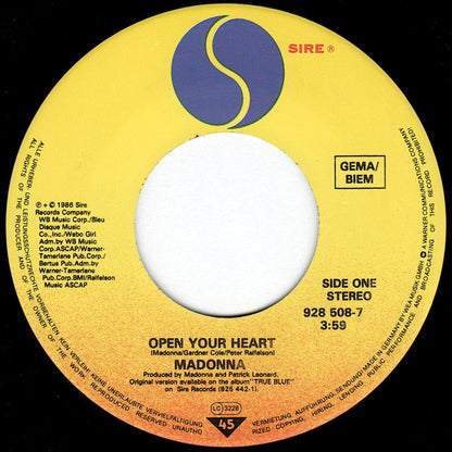 Madonna : Open Your Heart (7", Single)