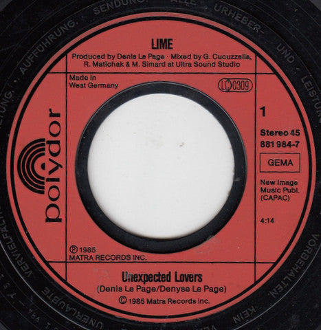 Lime (2) : Unexpected Lovers (7", Single)