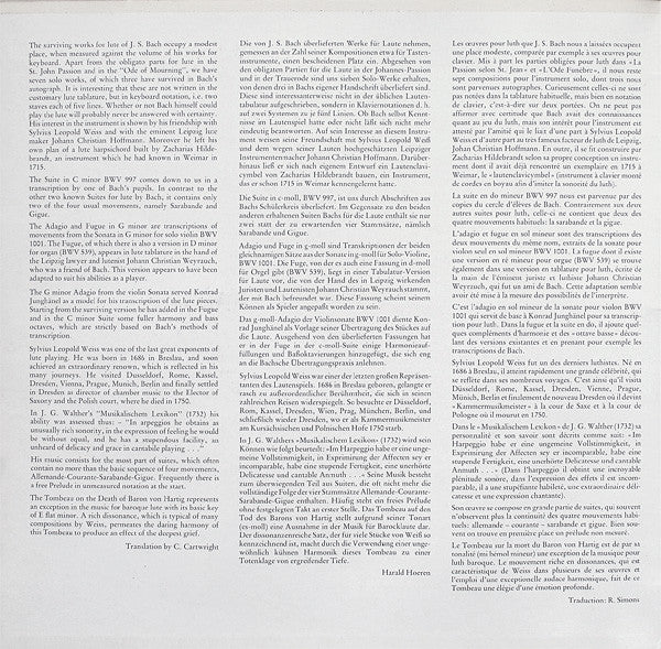 Johann Sebastian Bach / Sylvius Leopold Weiss, Konrad Junghänel : German Lute Music Of The Eighteenth Century (LP)