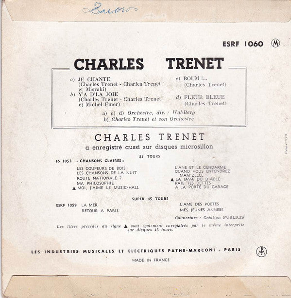 Charles Trenet : Je Chante (7", EP)