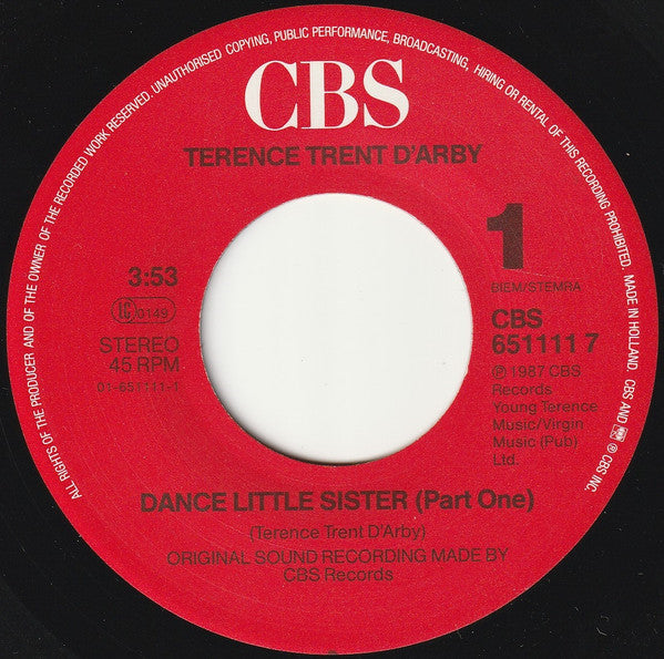 Terence Trent D'Arby : Dance Little Sister (7", Single)