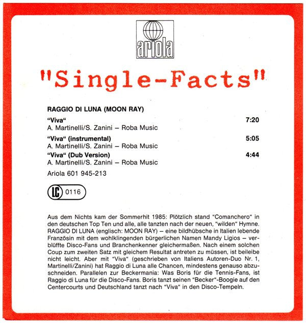 Raggio Di Luna : Viva (12", Maxi)