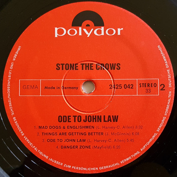 Stone The Crows : Ode To John Law (LP, Album, Non)