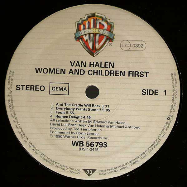 Van Halen : Women And Children First (LP, Album)