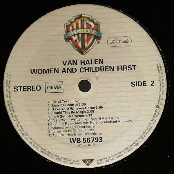 Van Halen : Women And Children First (LP, Album)
