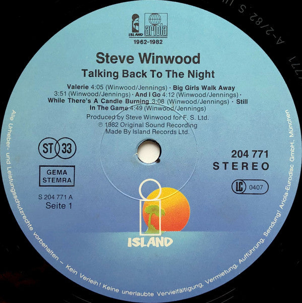 Steve Winwood : Talking Back To The Night (LP, Album)