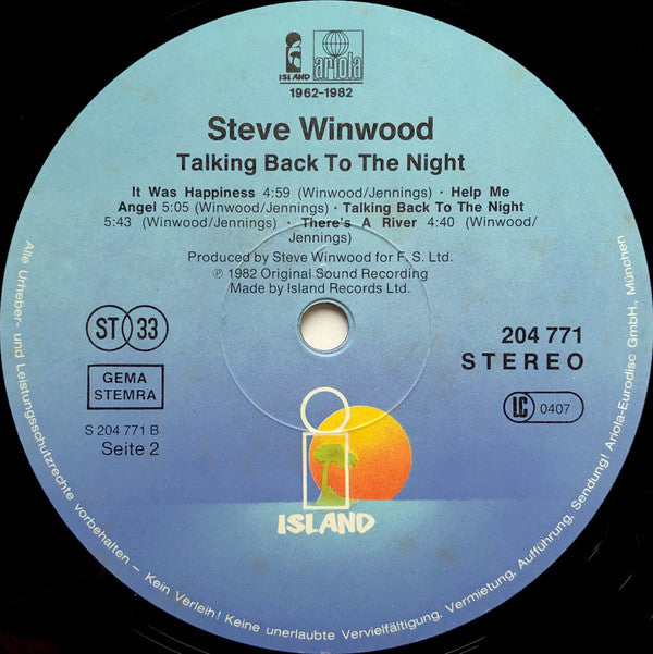 Steve Winwood : Talking Back To The Night (LP, Album)