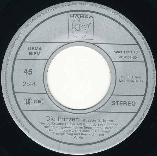 Die Prinzen : Küssen Verboten (7", Single)
