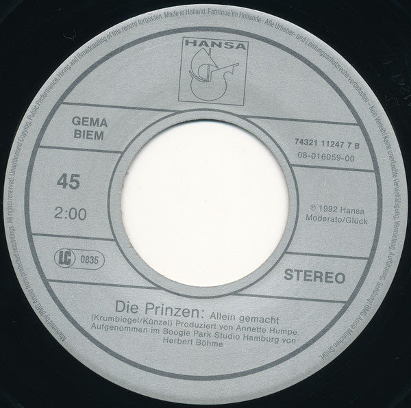 Die Prinzen : Küssen Verboten (7", Single)