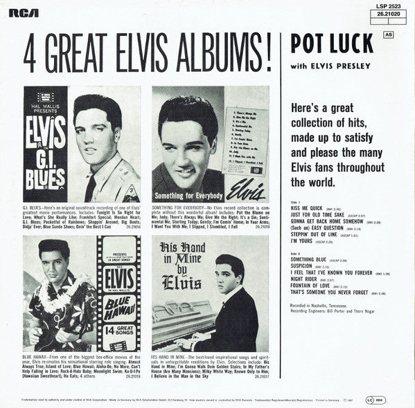 Elvis Presley : Pot Luck (LP, Album, RE)