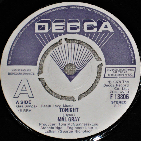 Mal Gray : Tonight (7", Promo)