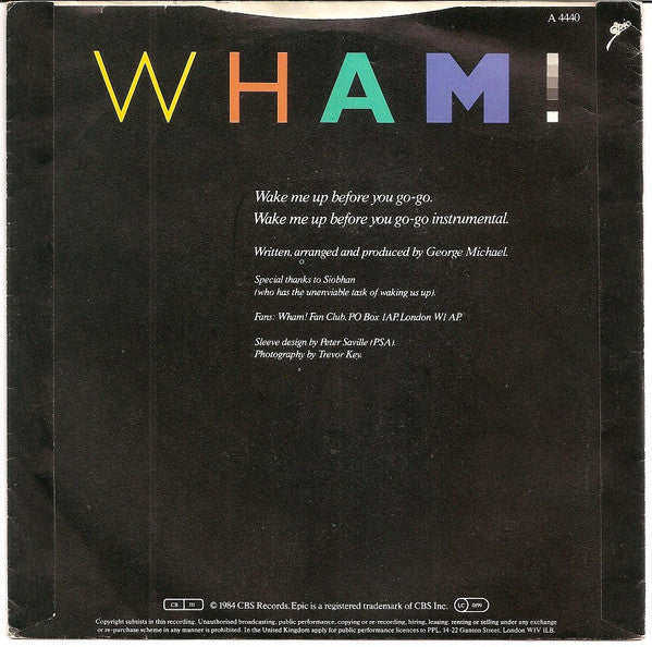 Wham! : Wake Me Up Before You Go-Go (7", Single, Pap)