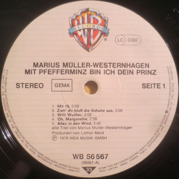 Marius Müller-Westernhagen : Mit Pfefferminz Bin Ich Dein Prinz (LP, Album, RP)