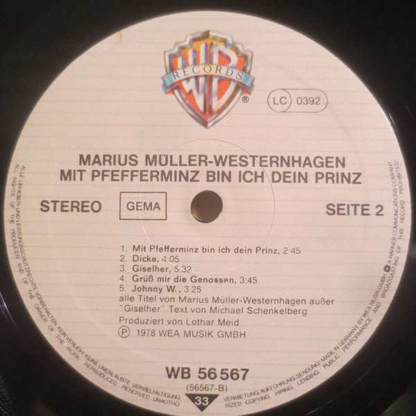 Marius Müller-Westernhagen : Mit Pfefferminz Bin Ich Dein Prinz (LP, Album, RP)