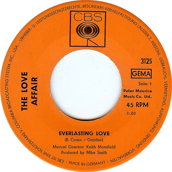 The Love Affair : Everlasting Love (7", Single)