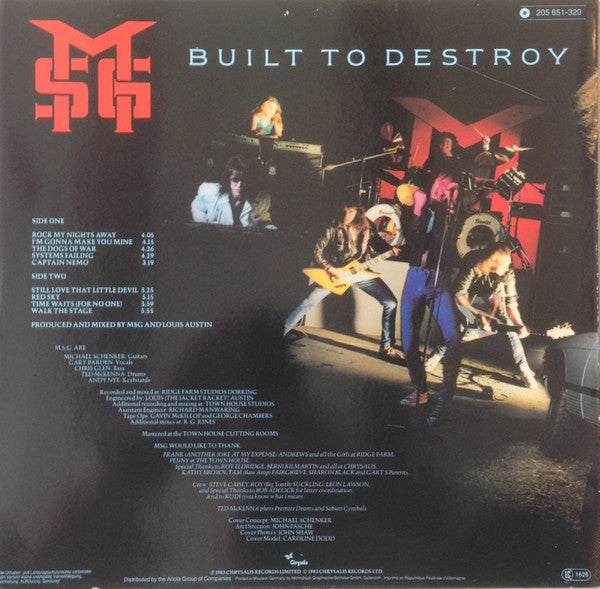 The Michael Schenker Group : Built To Destroy (LP, Album)