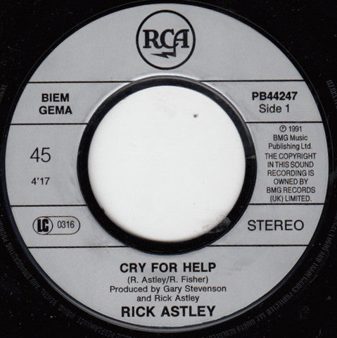 Rick Astley : Cry For Help (7", Single)
