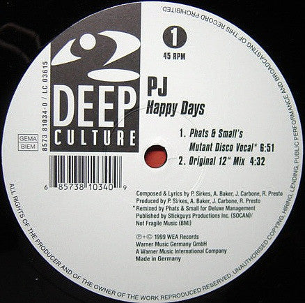 PJ* : Happy Days (Part 2 Of A 2 Record Set) (12")
