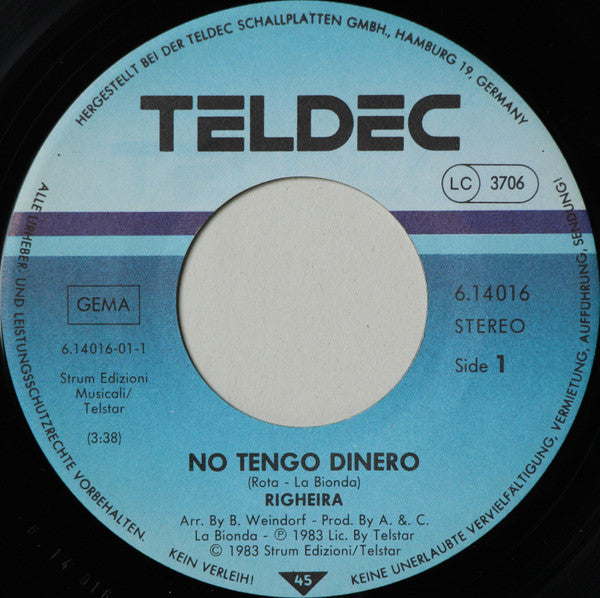Righeira : No Tengo Dinero (7", Single)