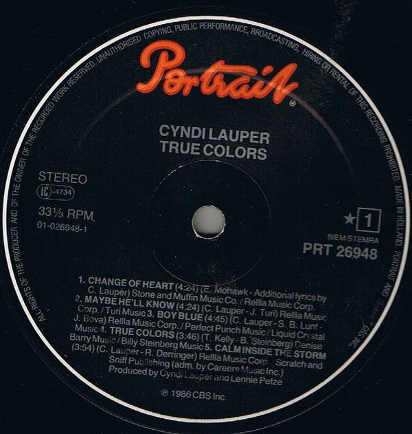 Cyndi Lauper : True Colors (LP, Album)