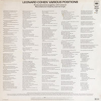 Leonard Cohen : Various Positions (LP, Album, RP)