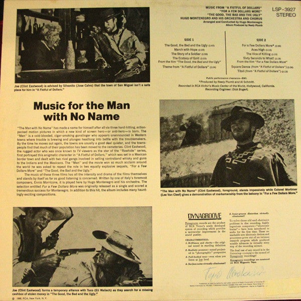 Hugo Montenegro And His Orchestra : Music From 'A Fistful Of Dollars', 'For A Few Dollars More' & 'The Good, The Bad And The Ugly' (LP, Album, RP)