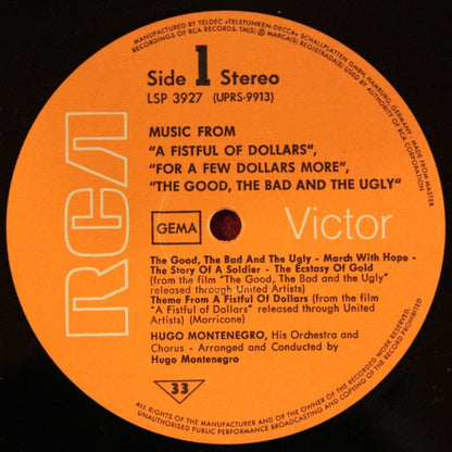 Hugo Montenegro And His Orchestra : Music From 'A Fistful Of Dollars', 'For A Few Dollars More' & 'The Good, The Bad And The Ugly' (LP, Album, RP)