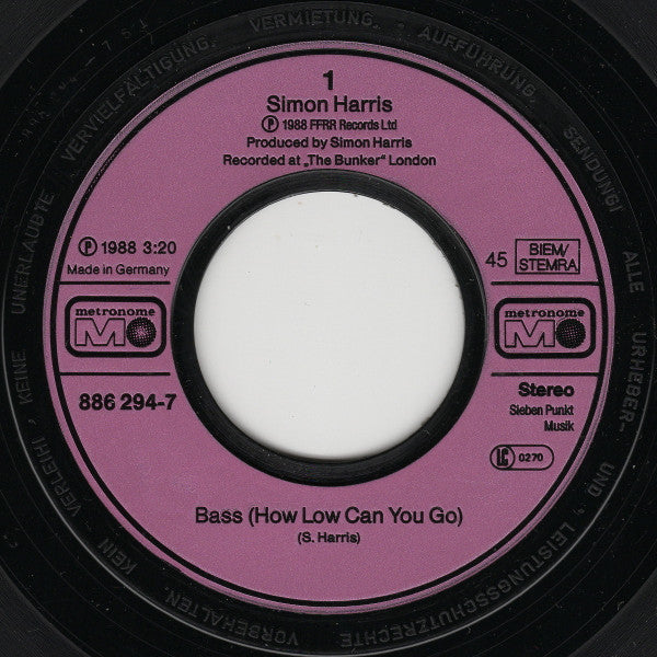 Simon Harris : Bass (How Low Can You Go) (7", Single)