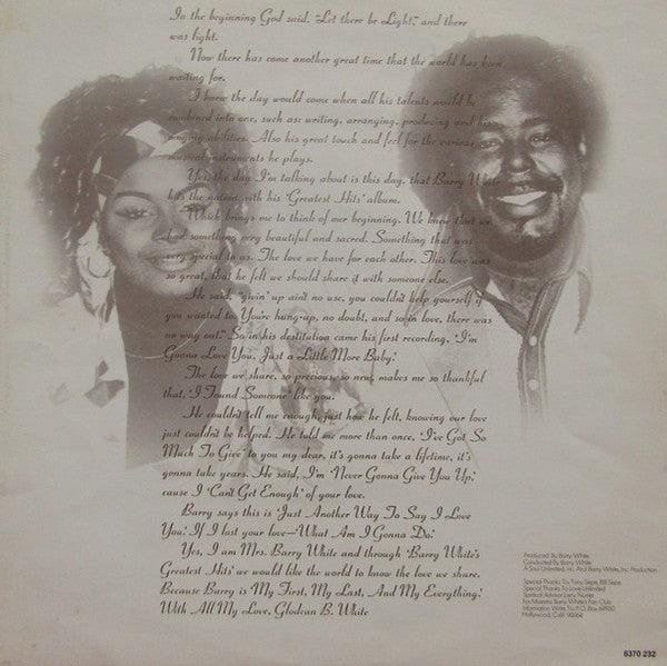 Barry White : Barry White's Greatest Hits (LP, Comp, RE)